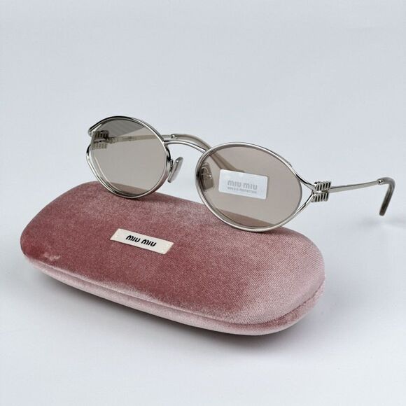 NEW Miu Miu MU52YS 1BC10F Silver Pale Gold Oval Unisex Sunglasses MU 52YS main image 7